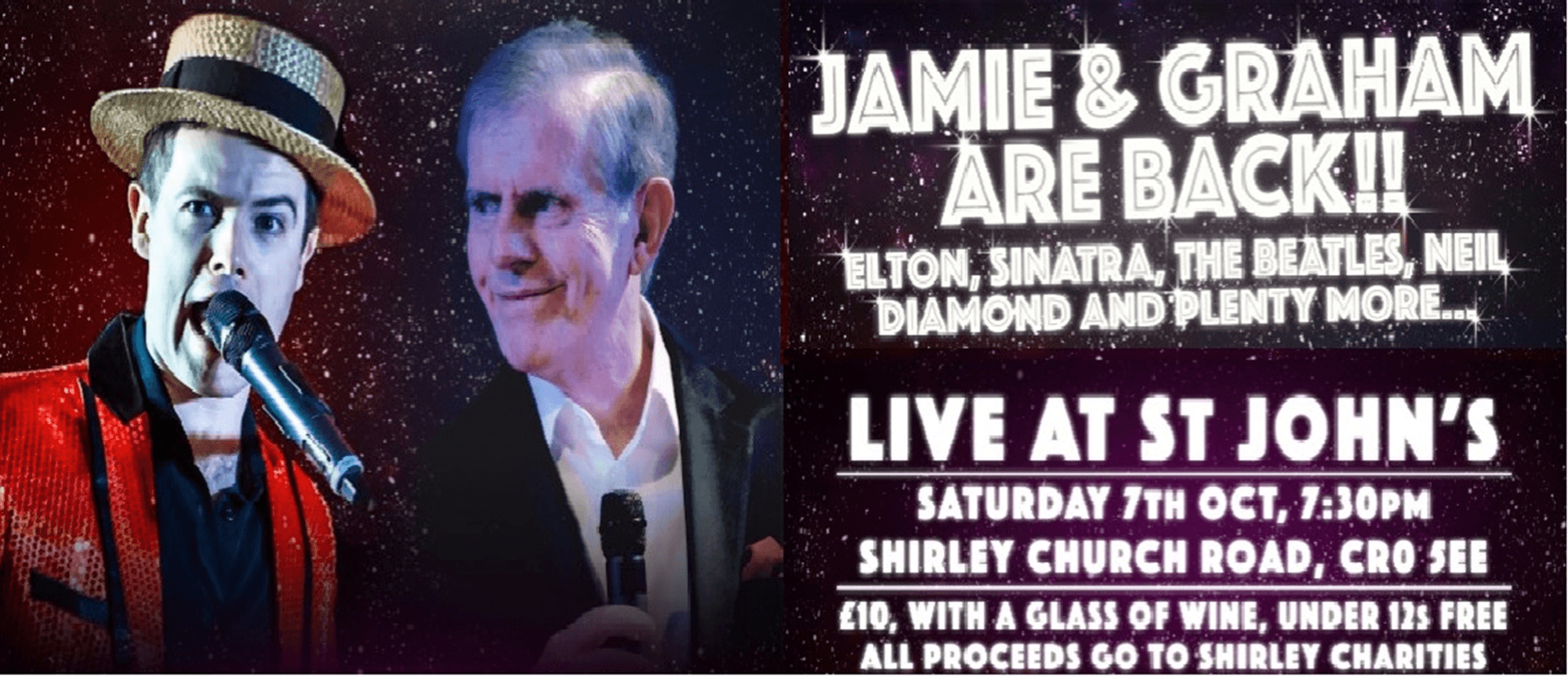 Poster of Jamie & Graham.  Live at St Johns 7th October at 7:30